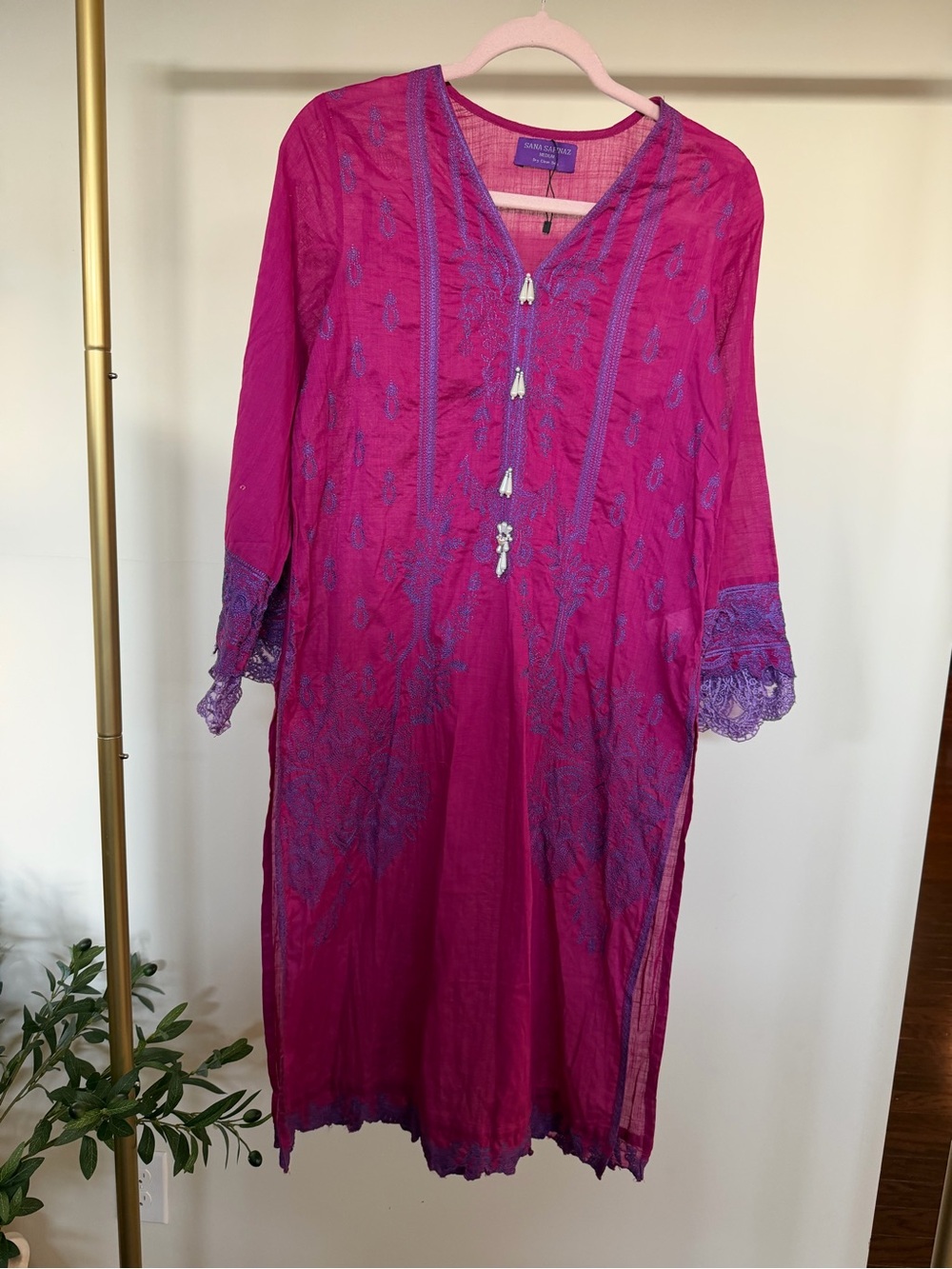 Fuchsia & Purple Embroidered Cotton Kaftan
